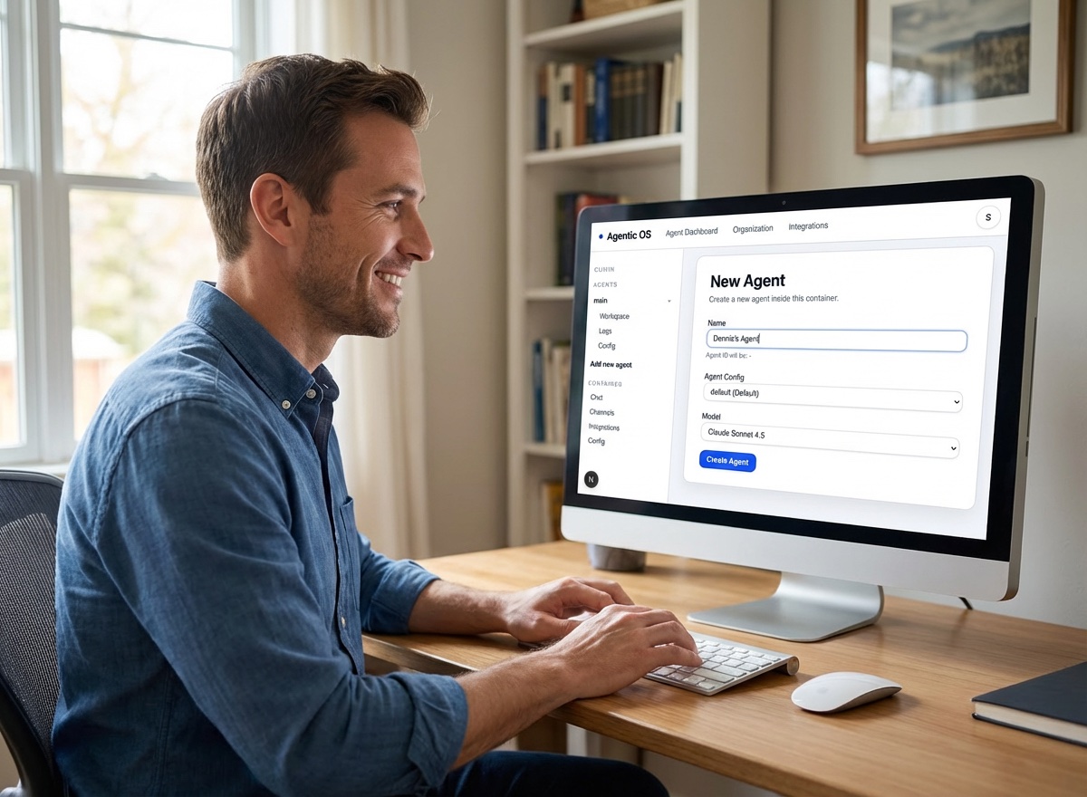 Person naming their AI assistant — screen shows 'What do you want to call your AI?' with name suggestions