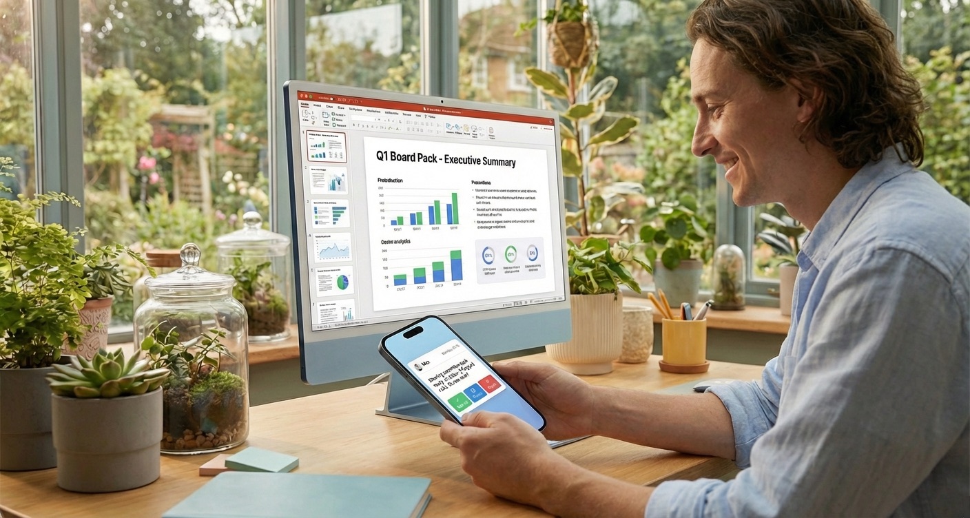 Phone notification from Max: Q1 board pack ready for review